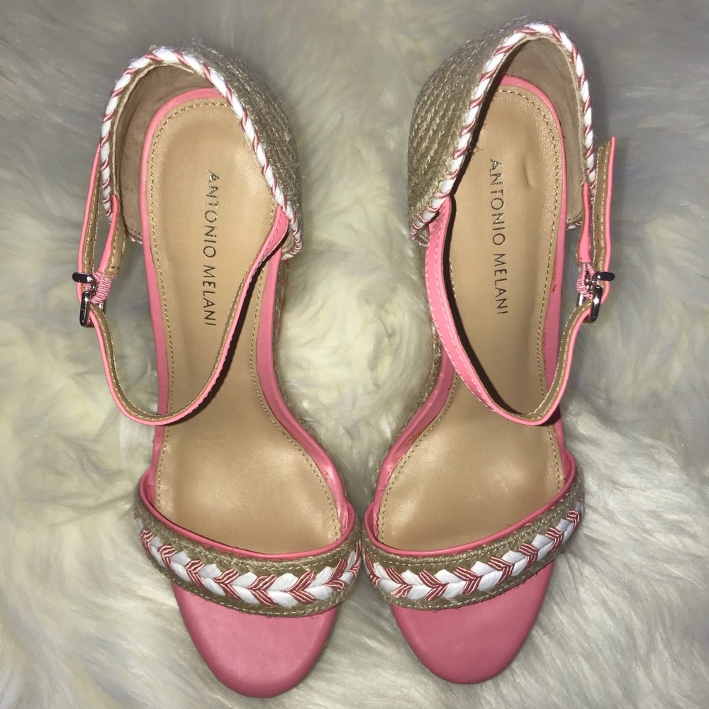 ANTONIO MELANI Pink and White Braided Espadrille Wedges - Picture 4 of 5